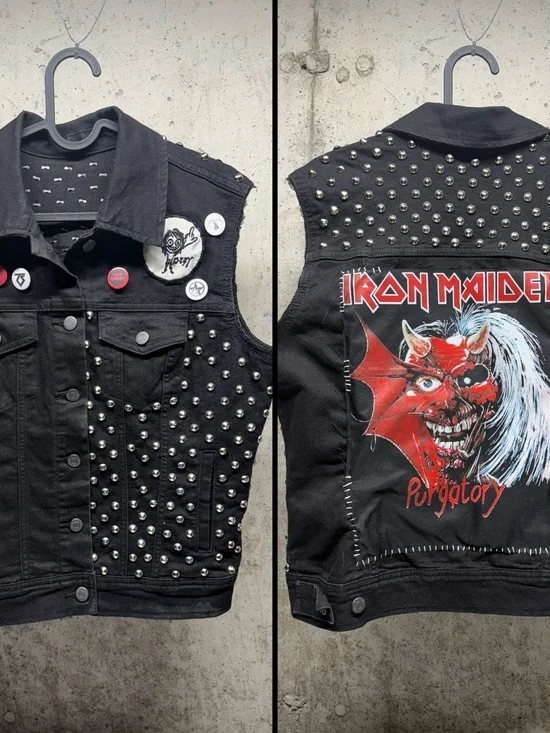 Iron Maiden Studded Black Denim Vest