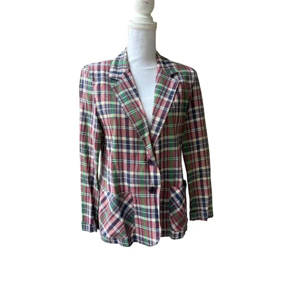 Vintage Chaus Plaid Blazer Jacket Womens Small Multicolor Preppy