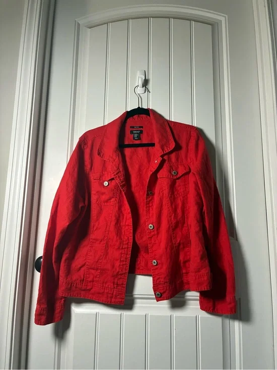 Jones New York Red Denim Jacket with Button Front