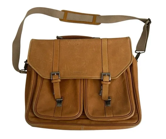 Vtg Kenneth Cole New York Leather Messenger Madmen Crossbody Bag Briefcase