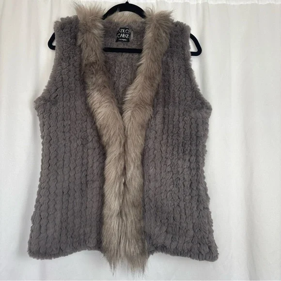 Dolce Cabo Grey Rex Rabbit and Faux Fur Open Front‎ Vest Womens Large 71071