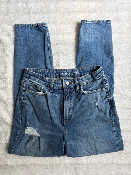 Old Navy Women's O.G Straight Jeans Size 8 High-Rise Distressed Blue Jean