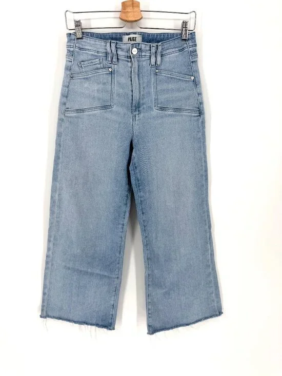 PAIGE Anessa High Rise Crop Wide Leg Raw Hem Jeans Size 29