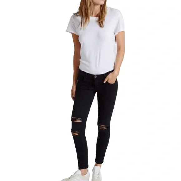 Current Elliott‎ The Skinny Distressed Black Jeans