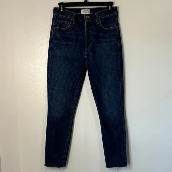 Agolde Button Fly Nico High Rise Slim Fit Deep Indigo Ankle Jeans Size 27