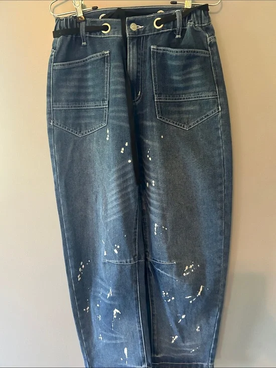 Women’s Dark Blue Paint-Splatter Jeans