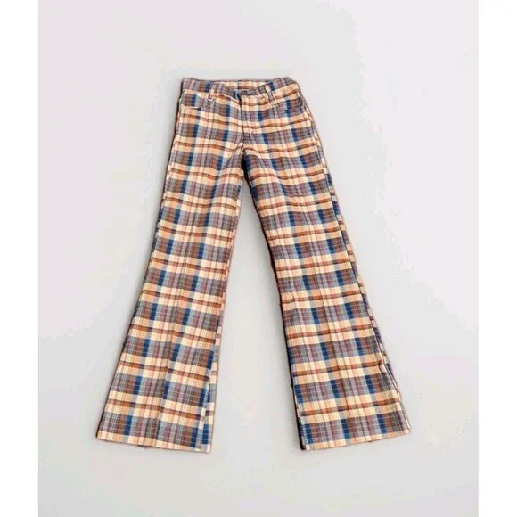 Vintage 70s Levis Plaid Flare Bell Bottoms Big Capital E 27