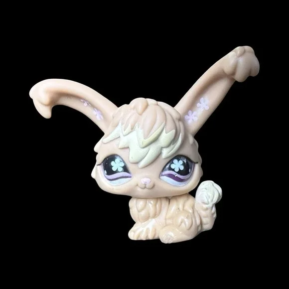 Hasbro Littlest Pet Shop LPS #631 Angora Bunny Rabbit Purple Eyes and Flowers