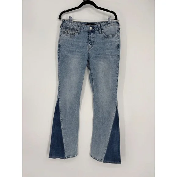 True Religion‎ Jeans Women 29 Blue Joey Mid Rise Flare Two Tone Paneled Stretch