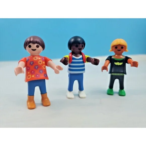 Playmobil Kids Figure Lot - 3 Figures: Batgirl Outfit, Striped Boy, Floral Girl