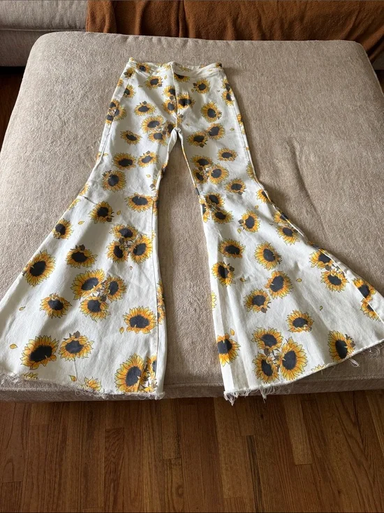 Free People White Sunflower Wide Leg Jeans