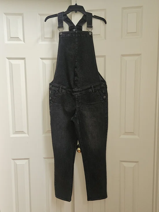 GAP Maternity Faded Black Denim Overalls Sz M