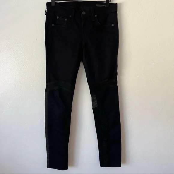 Rag & Bone Moto Style Leather Patch Dark Wash Skinny Jean