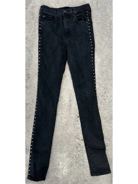 Rag & Bone Black High-Rise Skinny Leg Jeans Black Studded US 24Wx28L