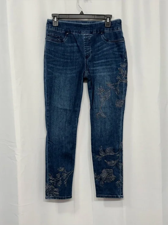 Chico’s Women’s Blue Embroidered Pull On Stretch Comfort Ankle Denim Jeggings 4R