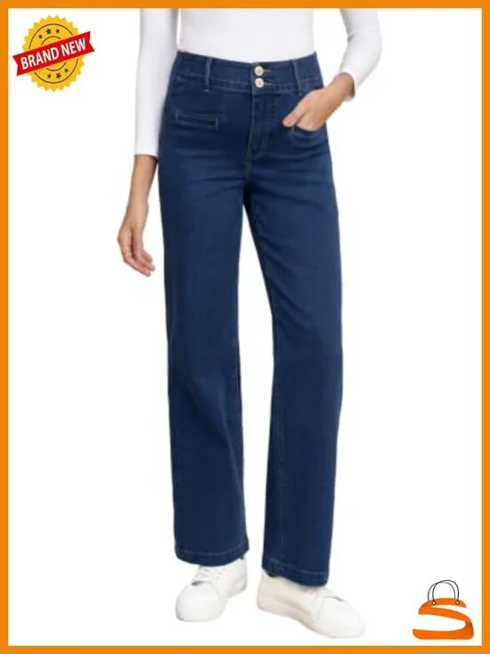 Maternity High Rise Straight Leg Boyfriend Jeans Cotton Adjustable Waist