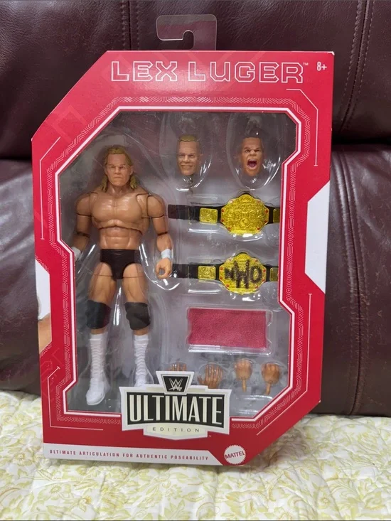 Mattel Lex Luger Action Figure with Gold Championship Belts - Red Packaging