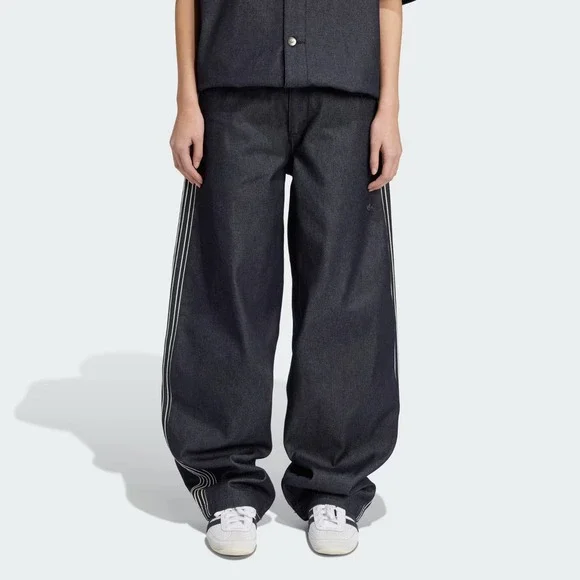 Adidas Originals High Rise Wide Leg Denim Pants Womens 34 Dark Wash JJ3145 $150