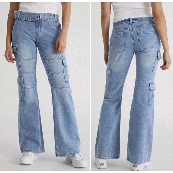 PacSun Light Wash Blue Low Rise Flare Jeans Sz 27x32 Y2K Cargo Baggy Grunge‎ EUC