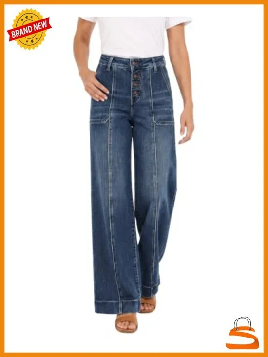 High Rise Wide Leg Dad Jeans Stretchy Tummy Control Denim Pants