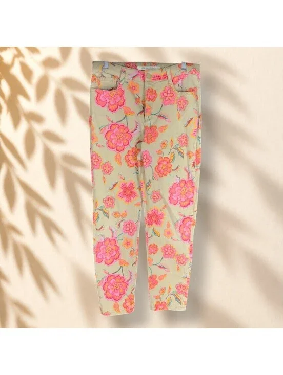 Jones New York Jeans Women M Medium Gray Floral Denim Medium Wash Soho Ankle