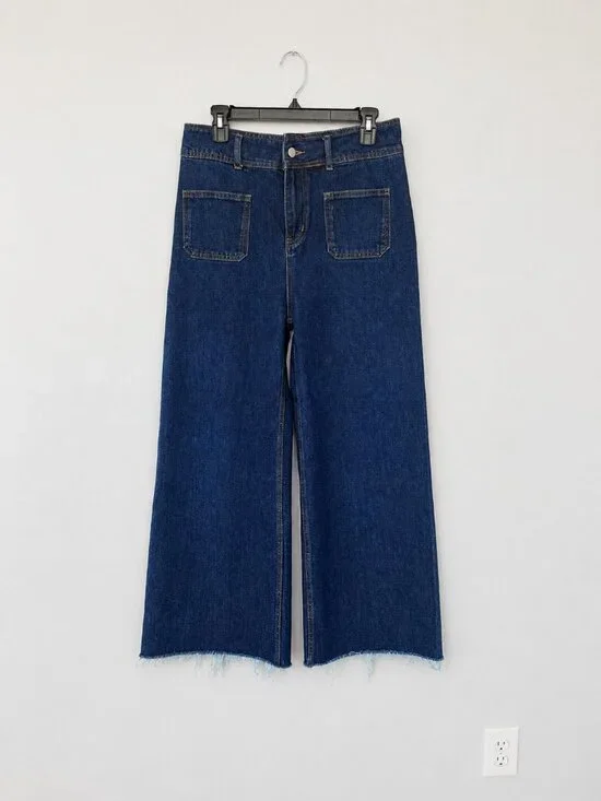 Hudson High Rise Wide Leg Raw Hem Dark Wash Jeans Size Large NWOT