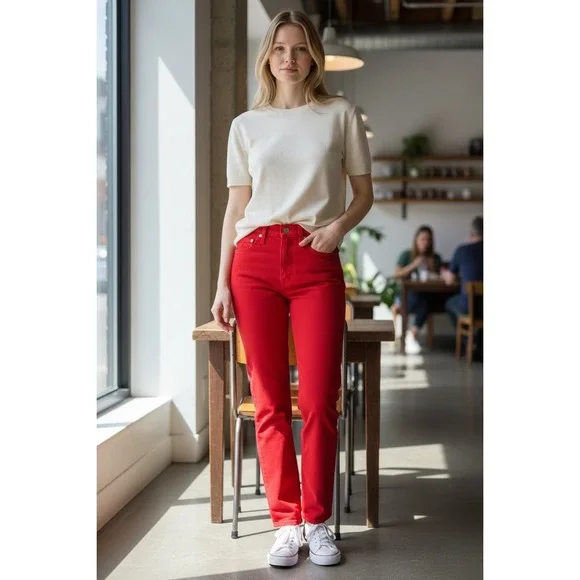 Vintage Levis Red Straight Leg High Rise Pants Made in USA White Tab W28 L32