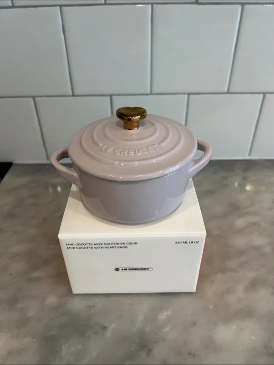 Le Creuset Mini Cocotte in Lavender with Gold Heart Knob