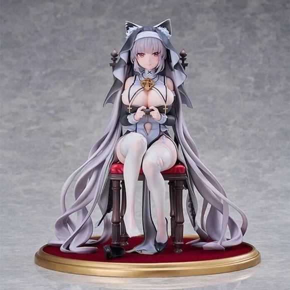 Lavender-Haired Catgirl Figure Seated on Red Velvet Chair