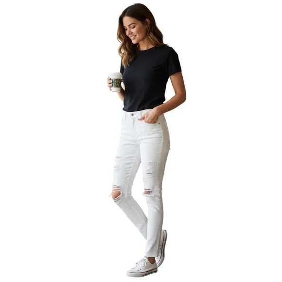 FRAME NWOT Le Skinny de Jeanne Blanc Distressed Jeans 26x29 USA Made‎ $228
