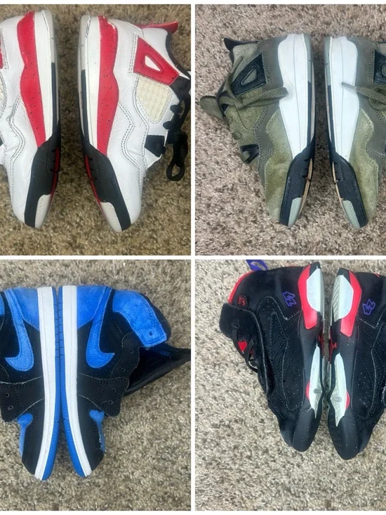 four pairs of shoes that need to be repair look at pictures