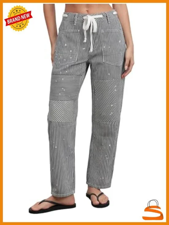 Striped Barrel Jeans Wide Leg Baggy Pants Mid Waist Y2k