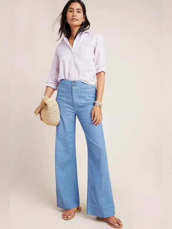 Anthropologie Pilcro Linen High-Rise Wide-Leg Trouser Jeans Women's 28/6