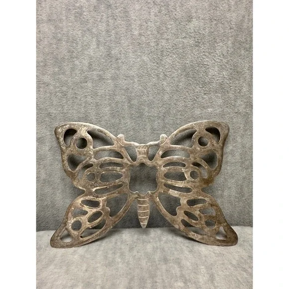 VTG F.B. Rogers Italy Butterfly Trivet Zinc‎ Metal Silver Tone Openwork Kitchen
