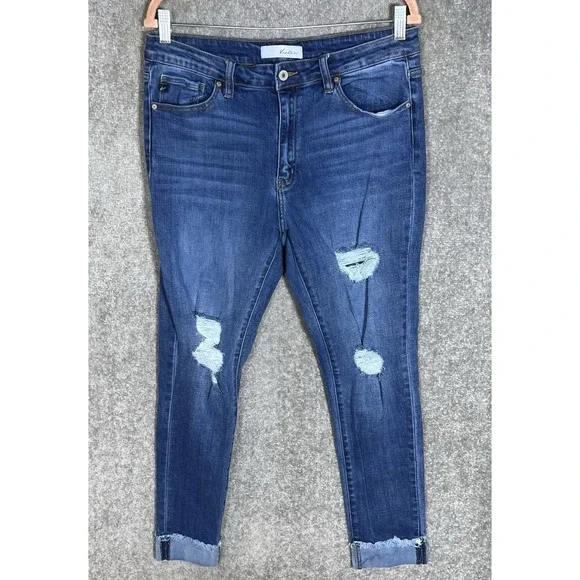 KanCan Stevie Ankle Skinny Jeans Juniors Size 13/30 Distressed Cuffed Mid Rise