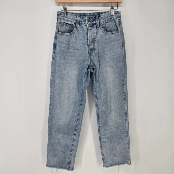 J.‎ Galt Jeans Womens M Blue High Rise Straight Leg Raw Hem Button Fly Denim