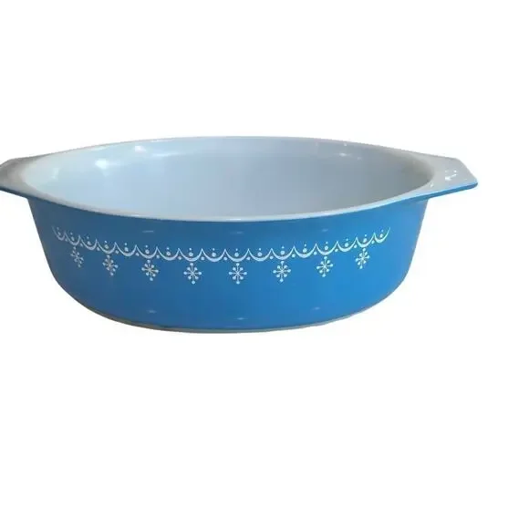 Vintage Pyrex Blue & White Snowflake Dish Bowl