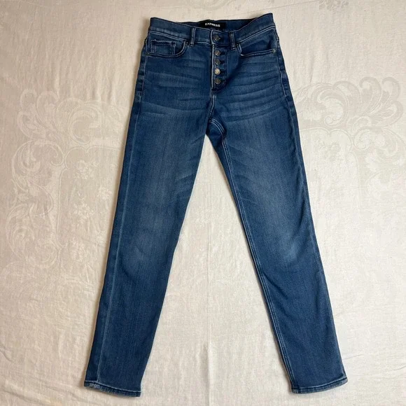 Express High Rise Jeans Womens 2R‎ Ankle Legging Button Fly Medium Wash Stretch