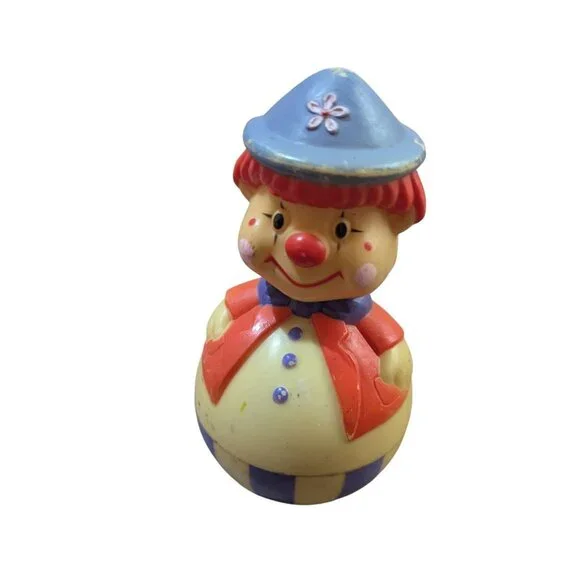 Vintage Rolly Polly  Clown  with bell toy Hone Kong 6