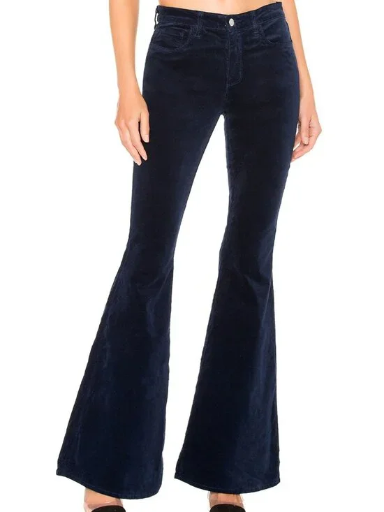 L'AGENCE Solana Big Flare Jeans Navy Blue Velvet Size 26