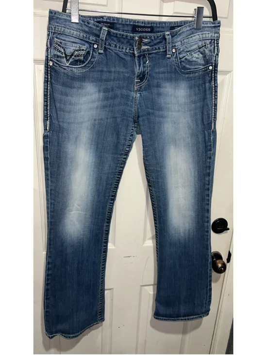 Women's Vigoss The Dallas Boot Cut Jeans Size 15 Blue White