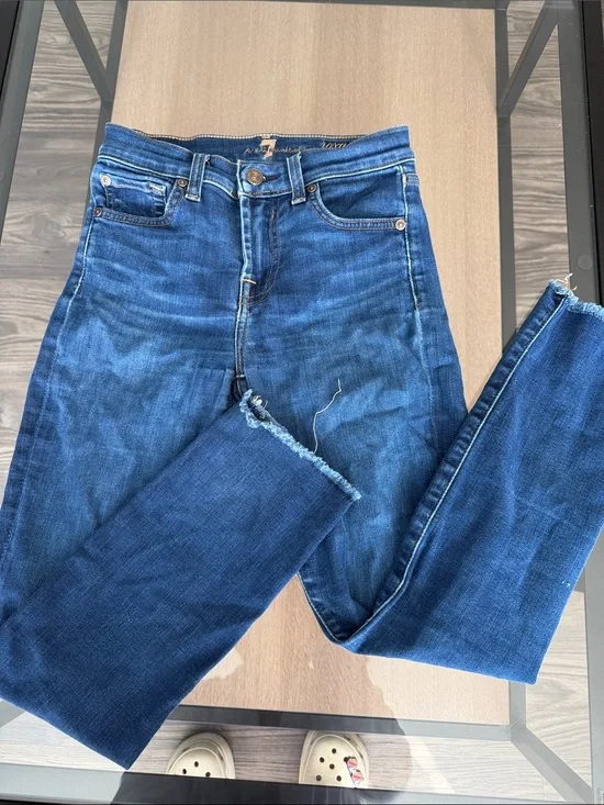 7 For All Mankind Dark Blue High-Rise Straight Jeans