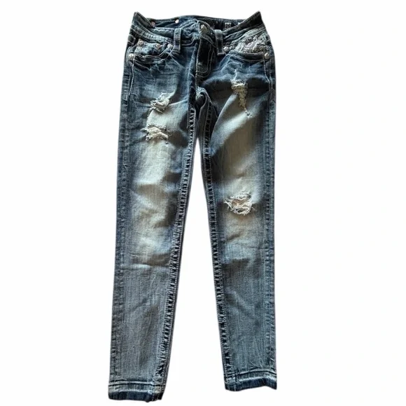 Miss Me Signature Womens Size 25 Blue Low Rise Light Wash Ankle Skinny Jeans‎