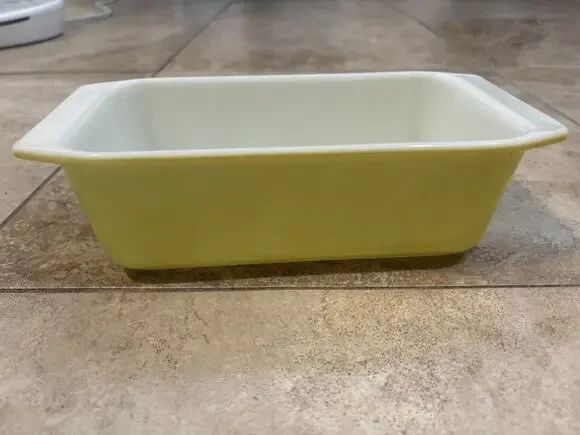 Vintage Pyrex 213 Sunny Yellow Loaf Pan Baking Dish Milk Glass Made in USA