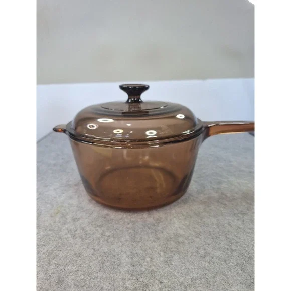 Visions by Corning Amber Glass 2.5L Saucepan with Lid Vintage V-2.5-B USA Made