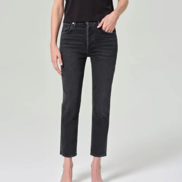 AGOLDE Riley High Rise Straight Leg Crop Jeans in Panoramic Button Fly