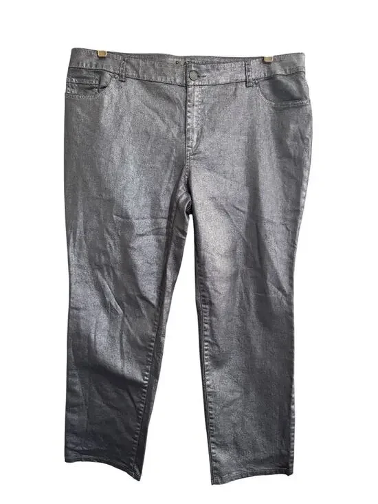 Chicos Platinum Size 3 Jeans Gray Silver Metallic Glimmer Stretch #7223