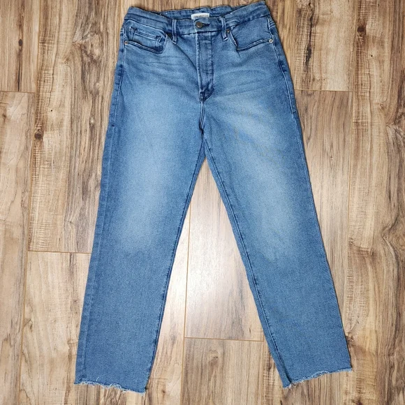 Good American Distressed Raw Hem Jeans 10