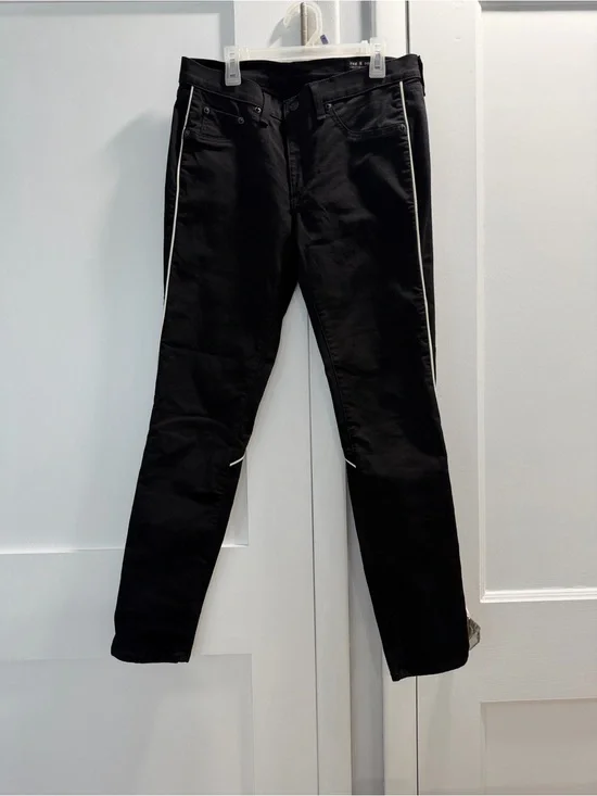 rag & bone Black Slim Jeans with White Side Piping