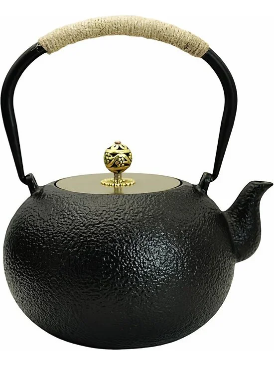 Black Cast Iron Kitchen Japanese Tetsubin Tea Pot 40.6oz Stovetop Infuser Pot